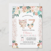 ピーチフクロウ7番目の誕生日招待状 招待状 (正面)
