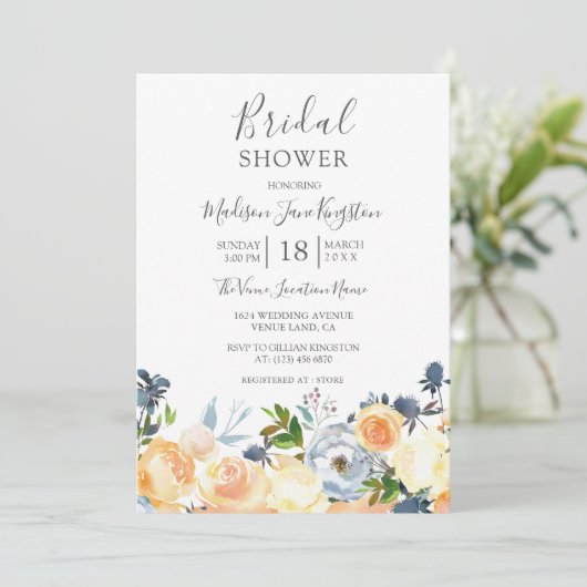 ピーチフラワーかわいらしズ春ブライダルシャワー招待状 招待状 (スタンド正面)