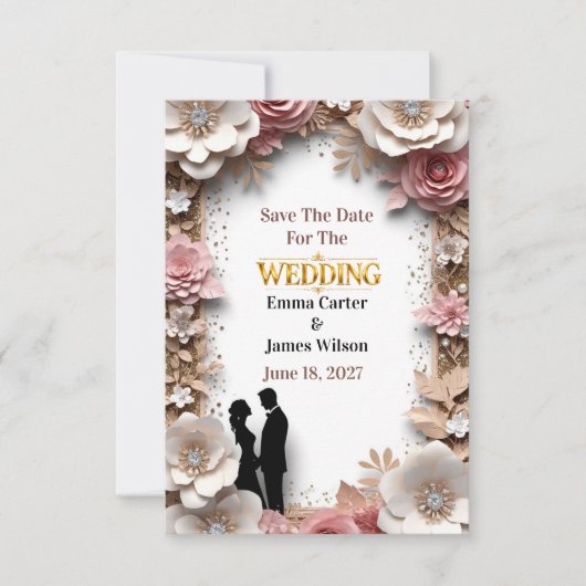 🌺ピーチフラワーの春の結婚式 💐 セーブザデート (正面)