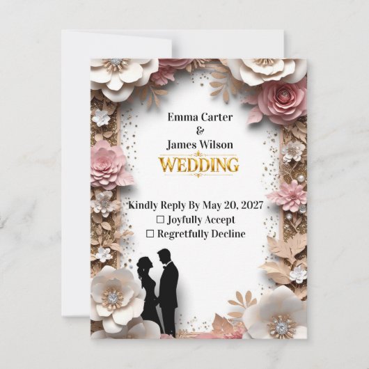 🌺ピーチフラワーの春の結婚式 💐 出欠カード (正面)