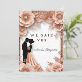 💖 ピーチフラワーの結婚式 ローズゴールド スプリングスタイル 🌸 招待状 (スタンド正面)
