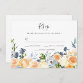 ピーチフラワーエレガントウェディング招待状RSVP 招待状 (正面/裏面)