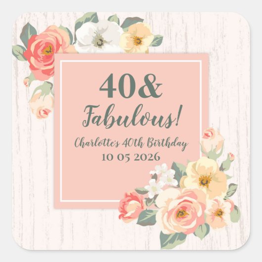 ピーチフラワーカスタムズ誕生日メッセージカード スクエアシール (正面)