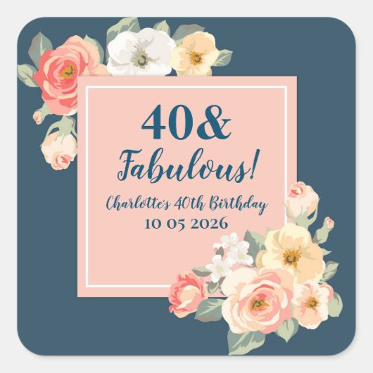 ピーチフラワーカスタムズ誕生日メッセージカード スクエアシール (正面)