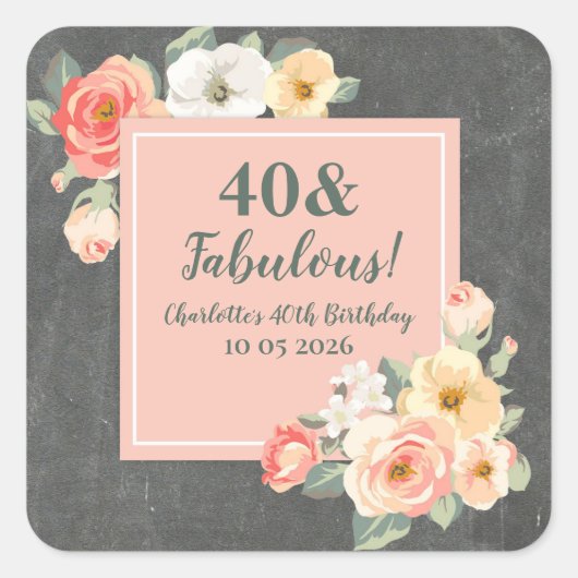 ピーチフラワーカスタムズ誕生日メッセージカード スクエアシール (正面)