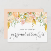 ピーチフラワーゴールドフォイルマイパーソナル付き添い人 インビテーションポストカード (正面/裏面)