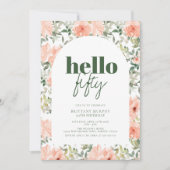 ピーチフラワーズアーチモダントレンディー50誕生日 招待状 (正面)