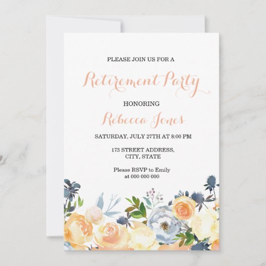 ピーチフラワーズエレガントリタイアメントパーティの招待状 招待状 (正面)