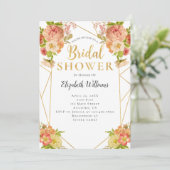 ピーチフラワーズジオメトリックフレームブライダルシャワー 招待状 (スタンド正面)