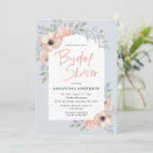 ピーチフラワーズダスティブルー手書きブライダルシャワー 招待状 (スタンド正面)