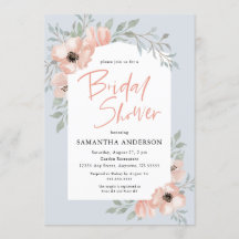 ピーチフラワーズダスティブルー手書きブライダルシャワー