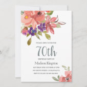 ピーチフラワーズティール(緑がかった色)70thバースデーパーティー招待状 招待状 (正面)