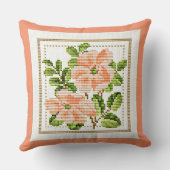 ピーチフラワーズニードルポイントルックカントリーヴィンテージ クッション (裏面)