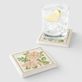 ピーチフラワーズニードルポイントヴィンテージスタイルコースター ストーンコースター (横)