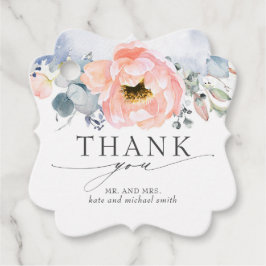 ピーチフラワーダスティブルー結婚の感謝 フェイバータグ