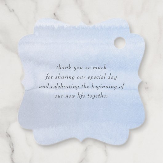 ピーチフラワーダスティブルー結婚の感謝 フェイバータグ (裏面)