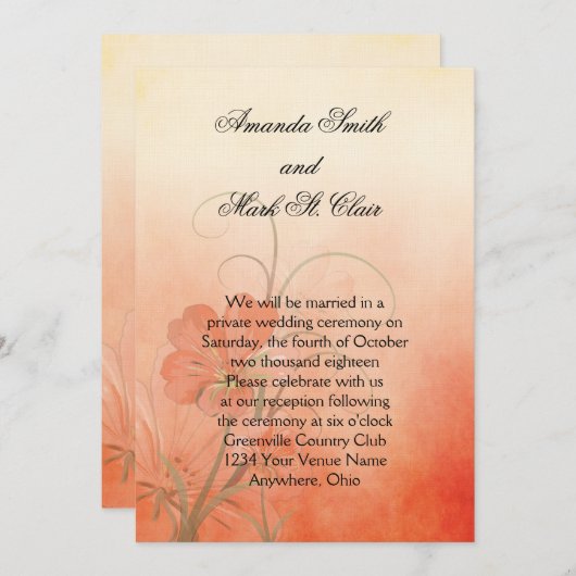 ピーチフラワーピーチテクスチャー結婚背景 招待状 (正面/裏面)
