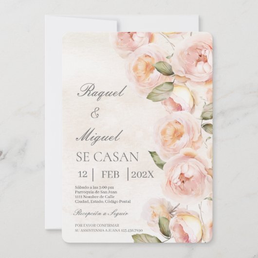 ピーチフラワーベージュスペインの結婚式招待状 招待状 (正面)