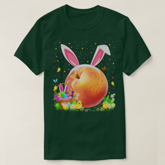 ピーチフルーツイースターエッグ狩りバニーピーチイースター Tシャツ (デザイン正面)