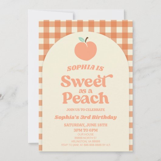 ピーチフルーツオレンジピンクの誕生日パーティーとして甘い 招待状 (正面)