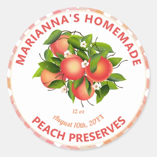 ピーチフルーツキャニング | Jam Jarラベル ラウンドシール (正面)