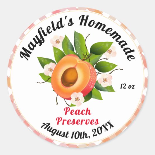 ピーチフルーツキャニング | Jam Jarラベル ラウンドシール (正面)