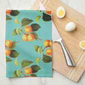 ピーチフルーツパターンヴィンテージティール（緑がかった色）オレンジ キッチンタオル (四つ折り)