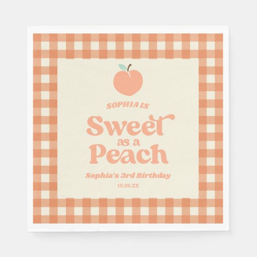 ピーチフルーツピンクオレンジの誕生日パーティーとして甘い スタンダードランチョンナプキン (正面)