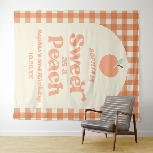ピーチフルーツピンクオレンジの誕生日パーティーとして甘い タペストリー (インサイチュ(横))