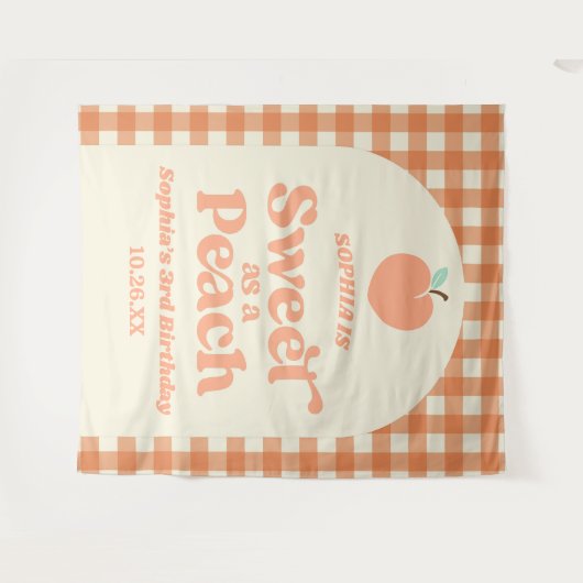 ピーチフルーツピンクオレンジの誕生日パーティーとして甘い タペストリー (正面(横))