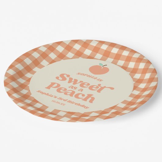 ピーチフルーツピンクオレンジの誕生日パーティーとして甘い ペーパープレート (アングル)