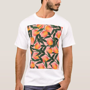 ピーチフルーツピンク背景パターン。 Tシャツ