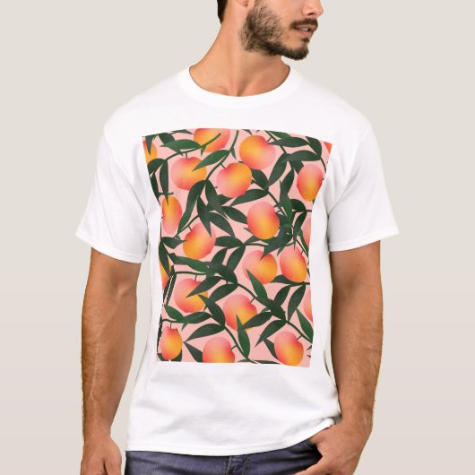 ピーチフルーツピンク背景パターン。 Tシャツ (正面)