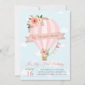ピーチフローラアップアンド遠くに誕生日招待状 招待状 (正面)