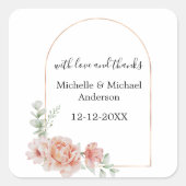 ピーチフローラウォーターカラーアーチ結婚式の引き出物 スクエアシール (正面)