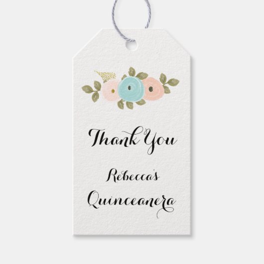 ピーチフローラウォーターカラーキンセアニェラギフトメッセージカード ギフトタグ (正面)