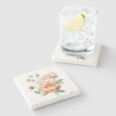 ピーチフローラウォーターカラーホームデコール ストーンコースター (横)