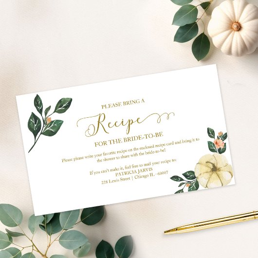 ピーチフローラカボチャブライダルシャワーレシピリクエスト エンクロージャーカード
