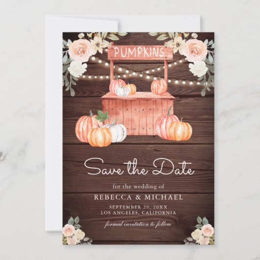 ピーチフローラカボチャ市場フォトウッド結婚ズ セーブザデート (正面)