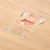 ピーチフローラカボチャ市場結婚式の日付を保存 アクリル招待状 (レイダウン)