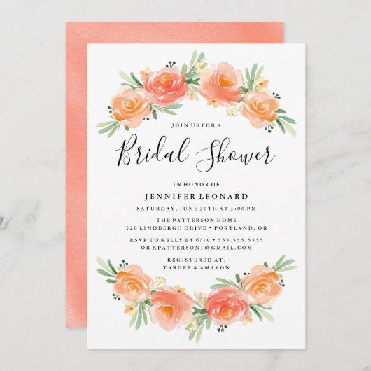 ピーチフローラガーデン | ブライダルシャワーへの招待 招待状 (正面/裏面)