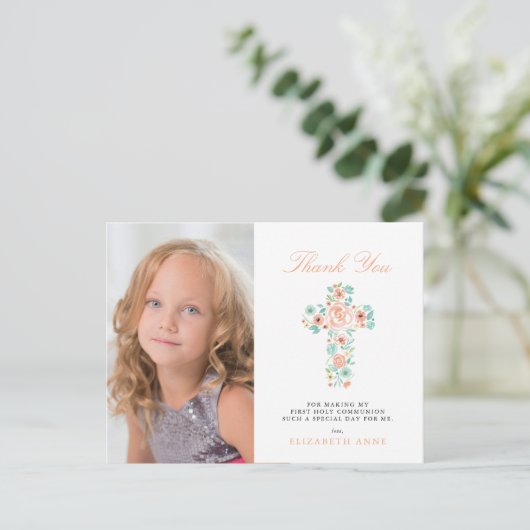 ピーチフローラクロス最初の聖餐式ありがとう ポストカード (スタンド正面)
