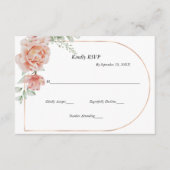 ピーチフローラグリーンアーチ縁どウェディングRSVPカード エンクロージャーカード (正面)