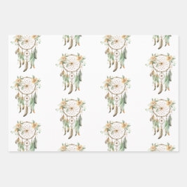 ピーチフローラグリーンドリームキャッチャー誕生日 ラッピングペーパーシート