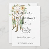 ピーチフローラグリーンドリームキャッチャー誕生日 招待状 (正面/裏面)