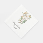 ピーチフローラグリーンフェザーズドリームキャッチャー誕生日 スタンダードランチョンナプキン (角)