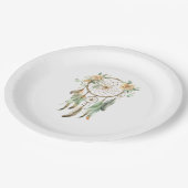 ピーチフローラグリーンフェザーズドリームキャッチャー誕生日 ペーパープレート (アングル)