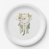 ピーチフローラグリーンフェザーズドリームキャッチャー誕生日 ペーパープレート (正面)