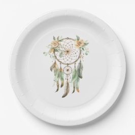 ピーチフローラグリーンフェザーズドリームキャッチャー誕生日 ペーパープレート