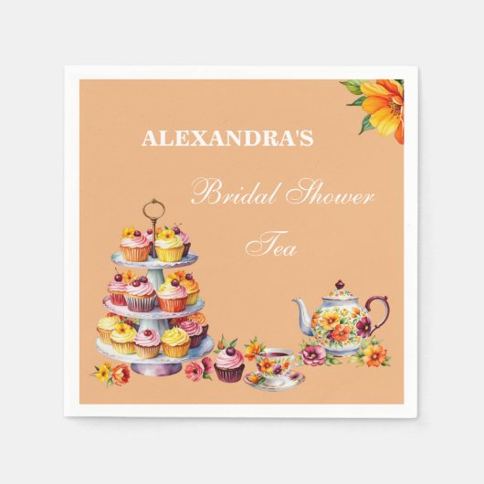 ピーチフローラティーパーティーブライダルシャワー スタンダードカクテルナプキン (正面)
